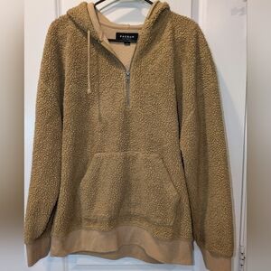 PacSun Teddy Fleece Quarter Zip Hoodie Camel Tan Size S Cozy